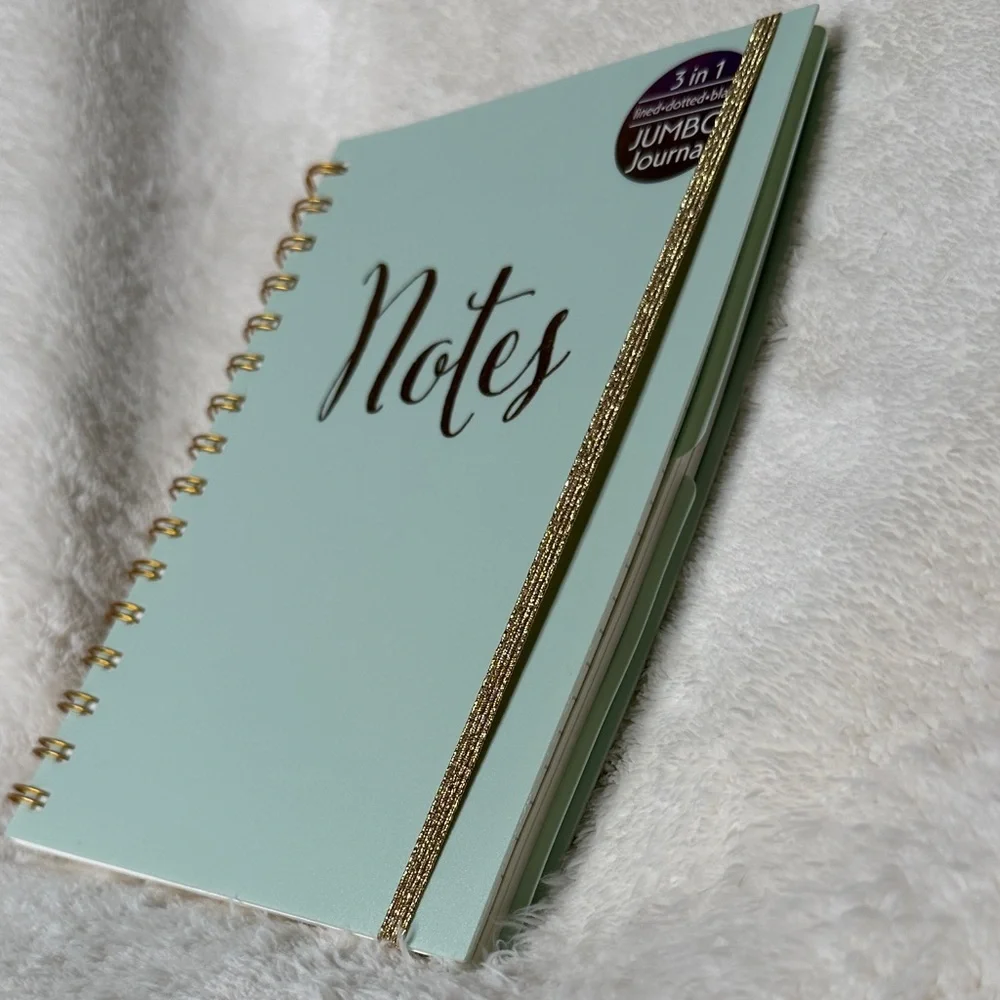 Notes Green & Gold Spiral Journal Doodle Sketch Notebook NWT lines dots blank